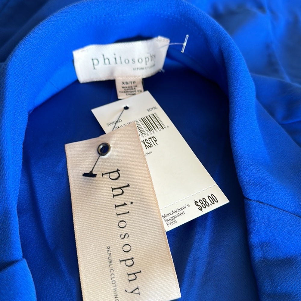 NWT PHILOSOPHY ROYAL BLUE RUCHED SLEEVE NON WRINKLE BLAZER XS - Picture 7 of 8